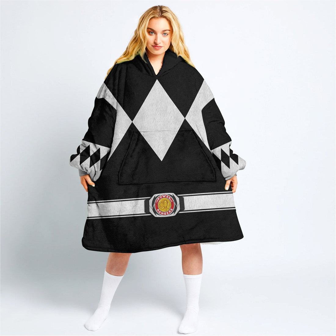 Black Ranger Mighty Morphin Over Size Snug Hoodie Fleece One Size