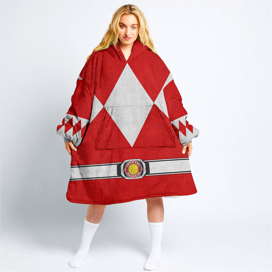 Red Ranger Mighty Morphin Over Size Snug Hoodie Fleece One Size