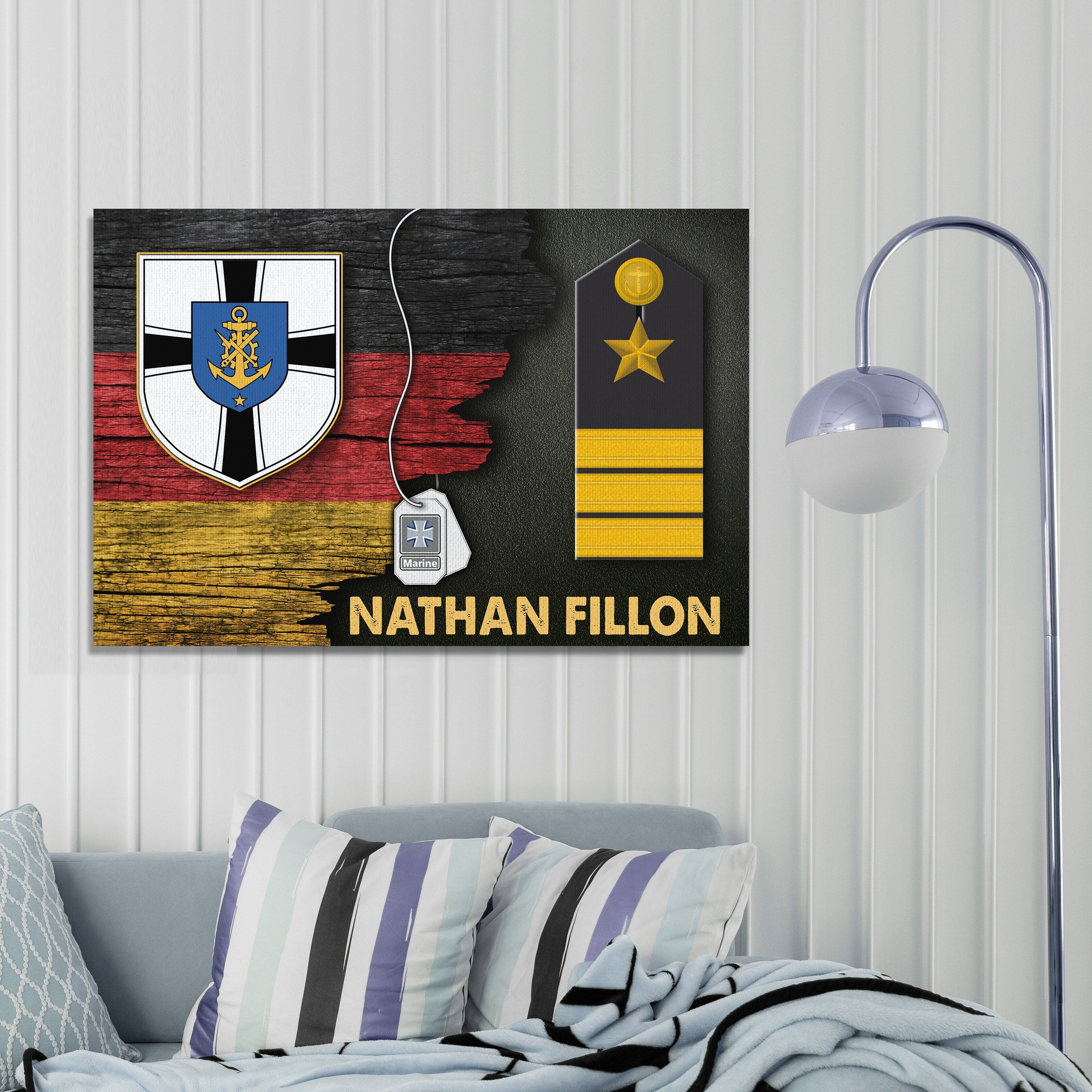 Personalized Name and Ranks- Naval Support Command Germany Half Flag With Military Ranks/Insignia Canvas