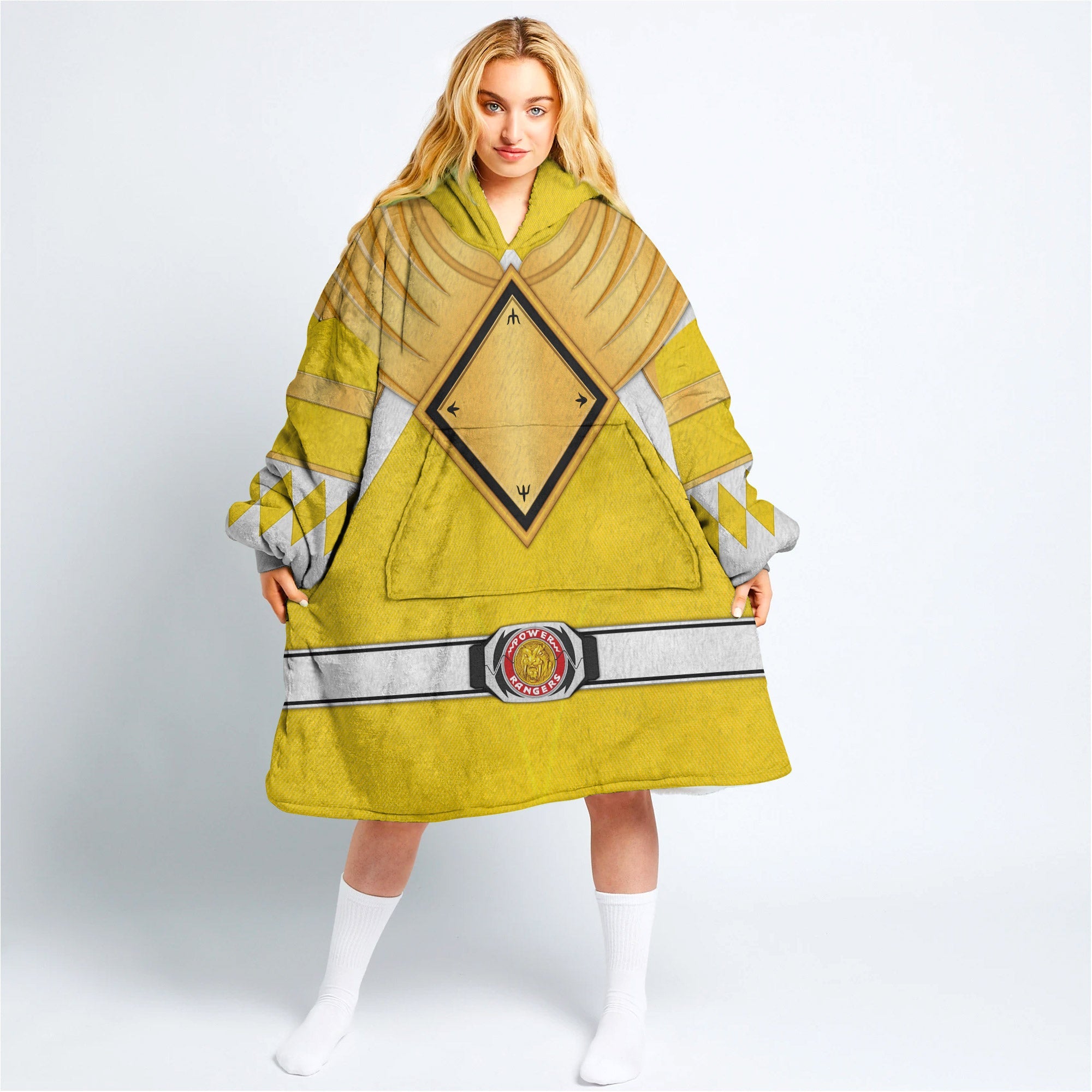 Yellow Ranger Dragon Shield Over Size Snug Hoodie Fleece One Size