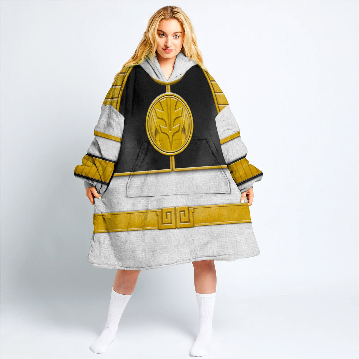 White Ranger Mighty Morphin Over Size Snug Hoodie Fleece One Size