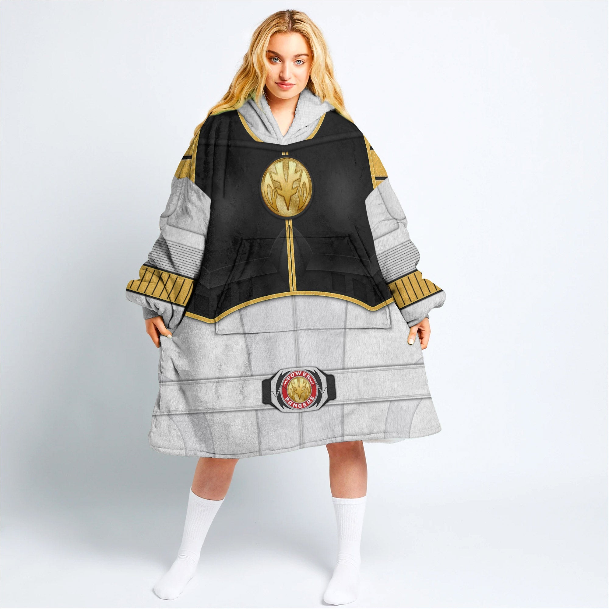 White Ranger Mighty Morphin Over Size Snug Hoodie Fleece One Size