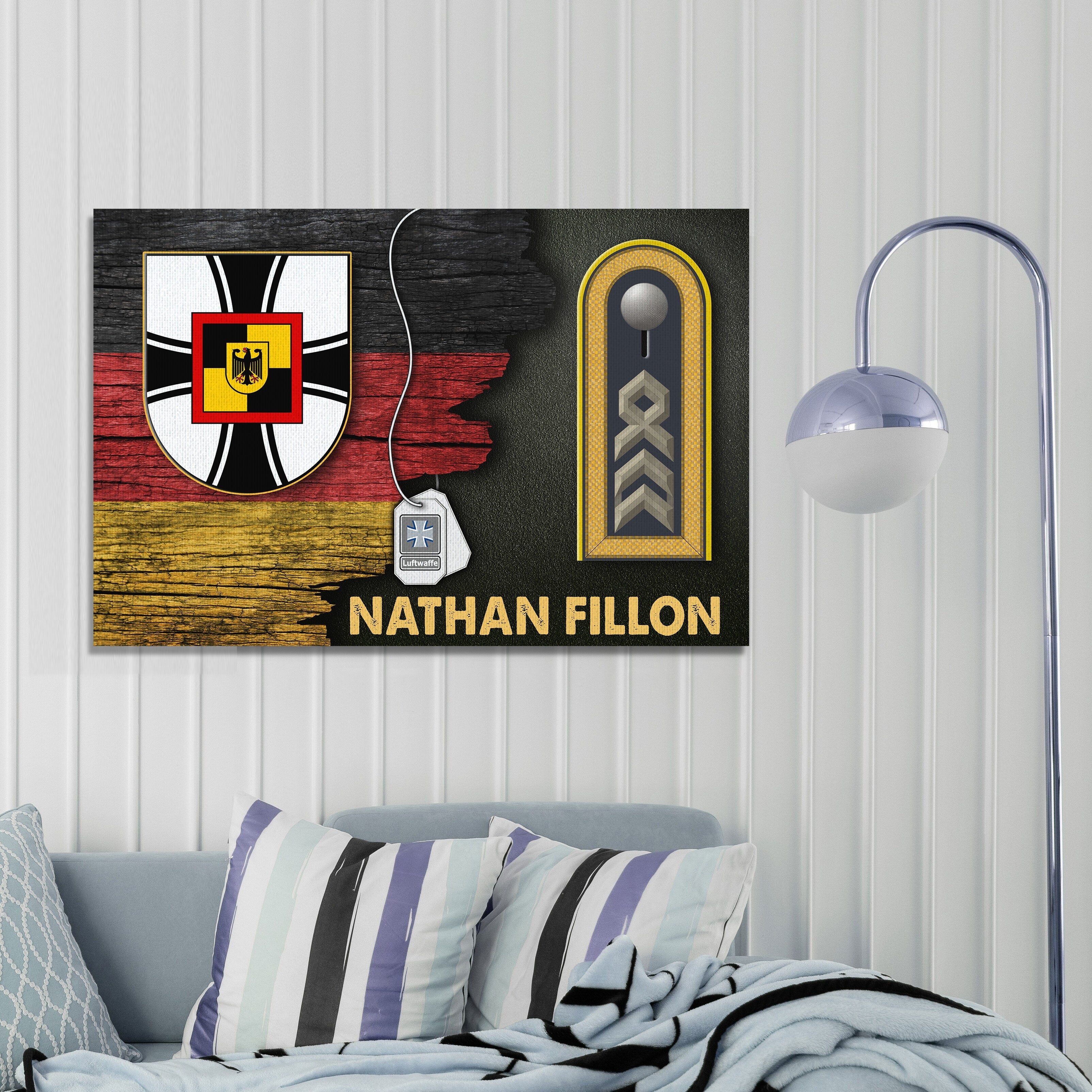 Personalize Name and Ranks-Führungsstab der Streitkräfte - Germany Luftwaffe-Half Flag With Military Ranks/Insignia Digital File Canvas