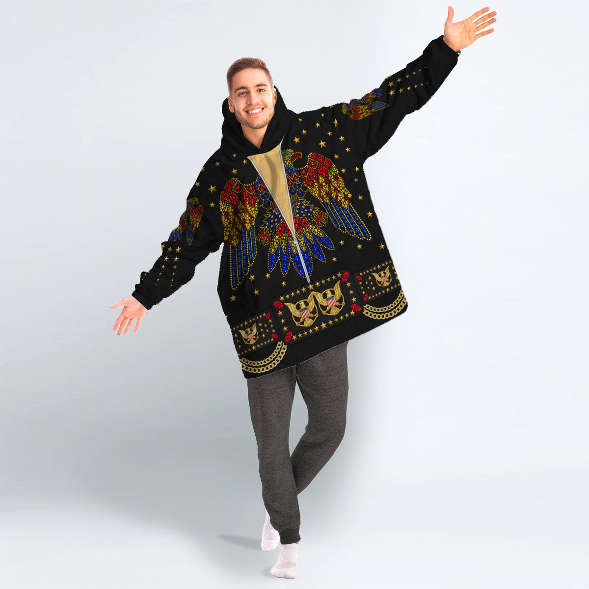 MakerHuman Elvis EAGLE Black Cosplay & Costume Over Size Hoodie Fleece One Size