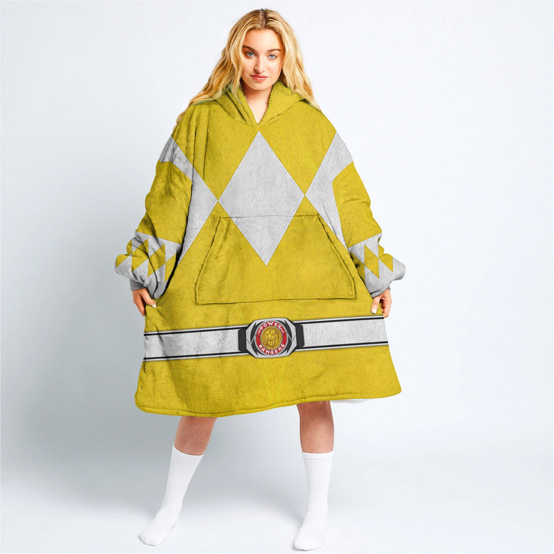 Yellow Ranger Mighty Morphin Over Size Snug Hoodie Fleece One Size