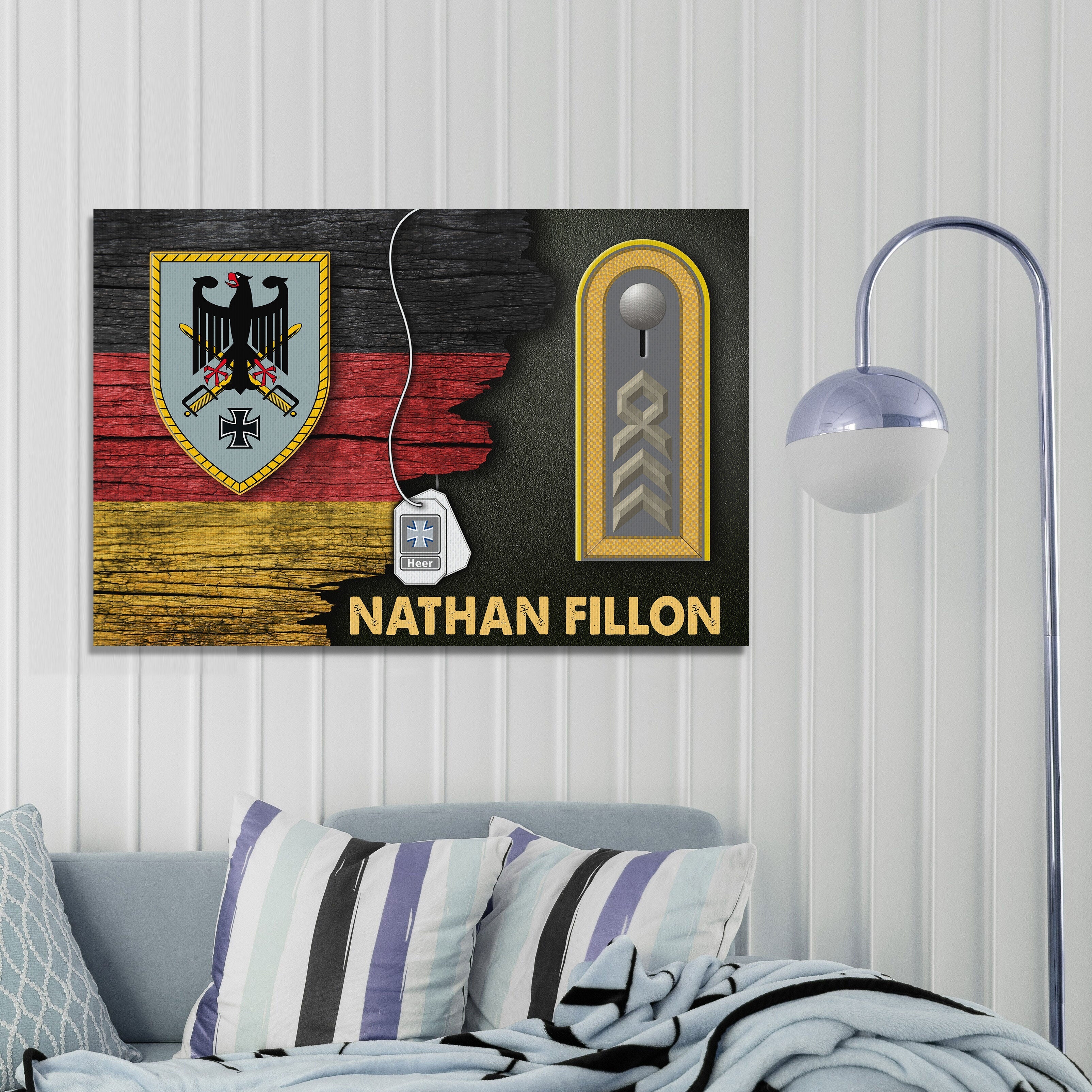 YMskins Army Command, German Army - German Coat Of Arms Heer Half Flag With Military Ranks/Insignia Canvas