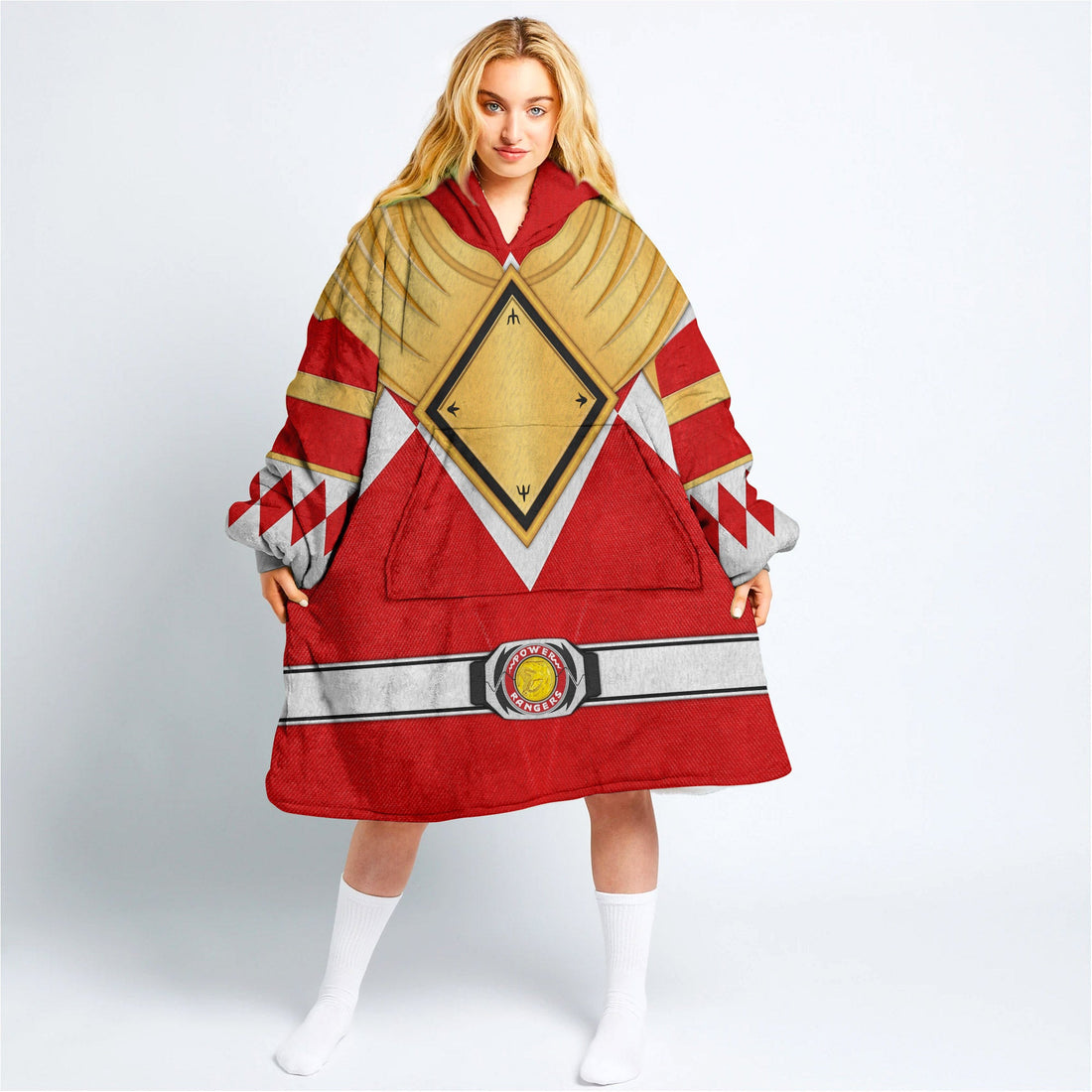Red Ranger Dragon Shield Over Size Snug Hoodie Fleece One Size