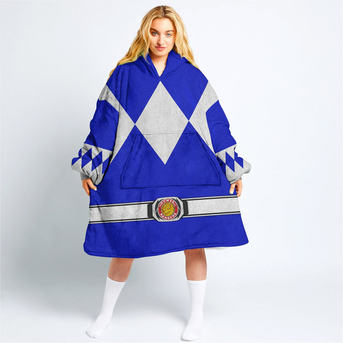 Blue Ranger Mighty Morphin Over Size Snug Hoodie Fleece One Size