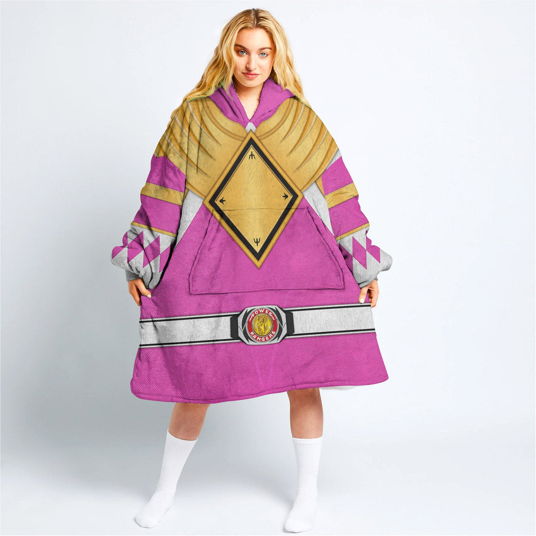 Pink Ranger Dragon Shield Over Size Snug Hoodie Fleece One Size