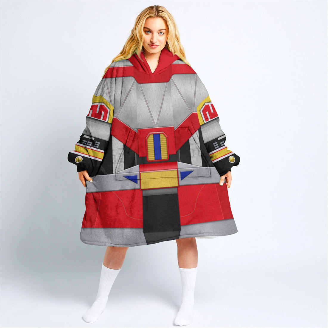 Dino Megazord Mighty Morphin Over Size Snug Hoodie Fleece One Size