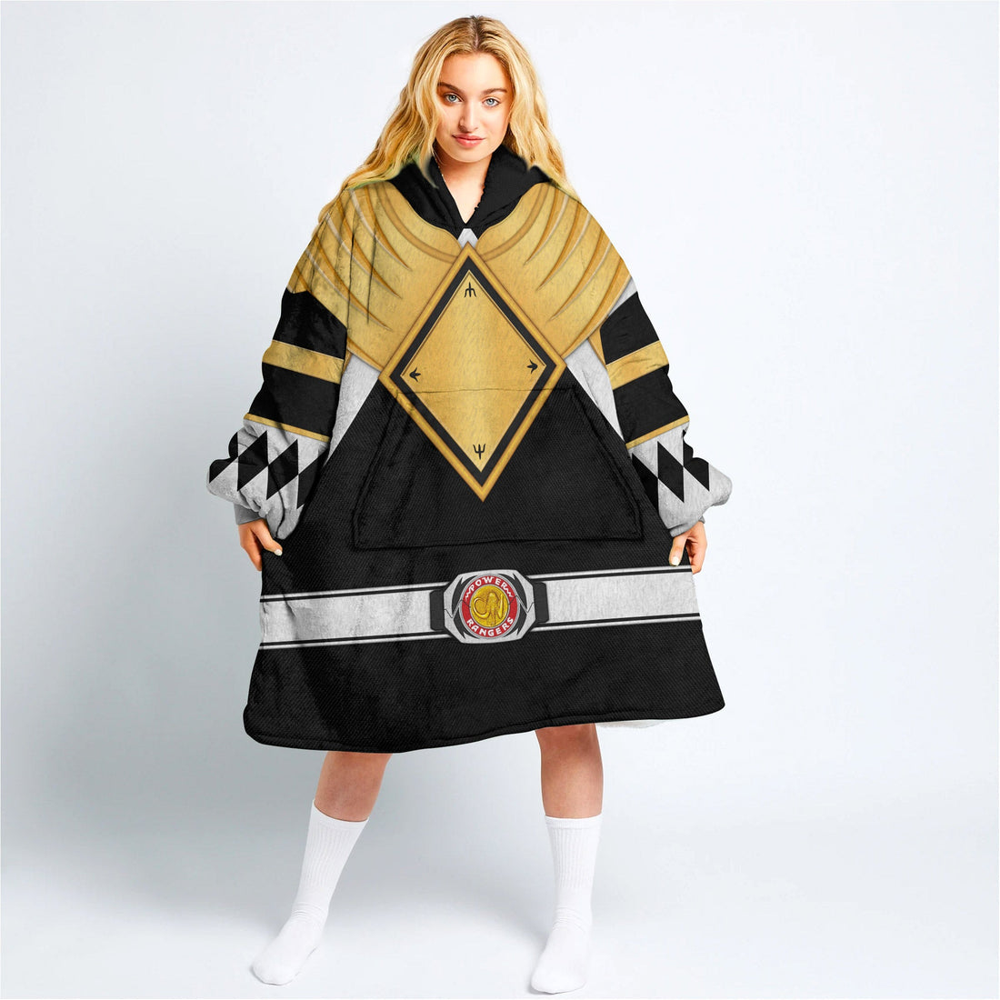 Black Ranger Dragon Shield Over Size Snug Hoodie Fleece One Size