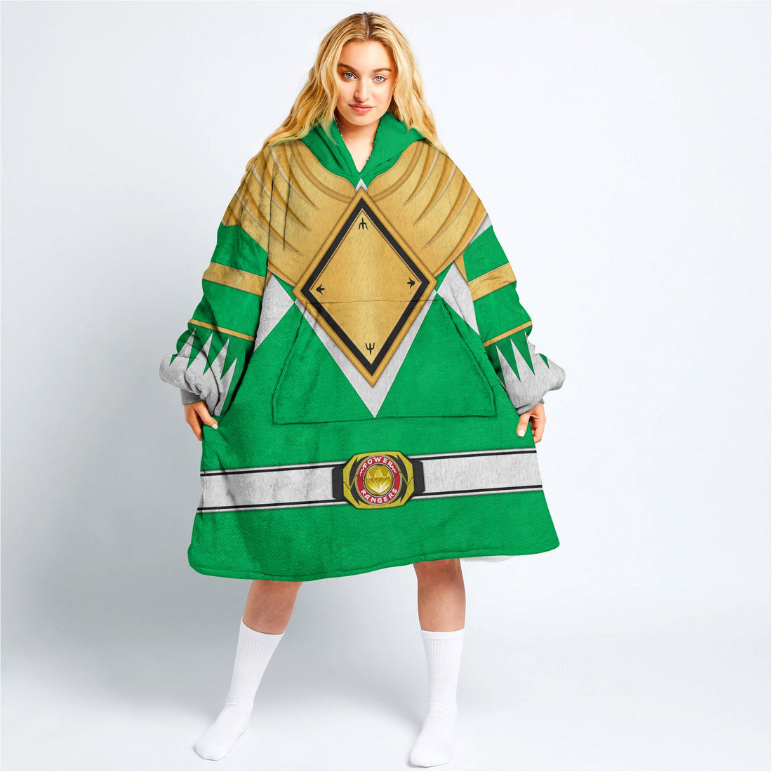 Green Ranger Dragon Shield Over Size Snug Hoodie Fleece One Size