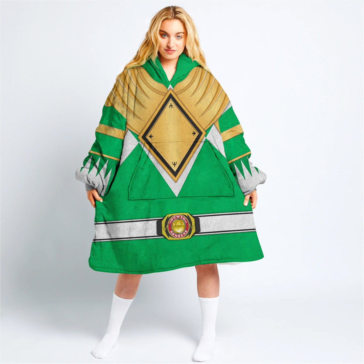 Green Ranger Dragon Shield Over Size Snug Hoodie Fleece One Size