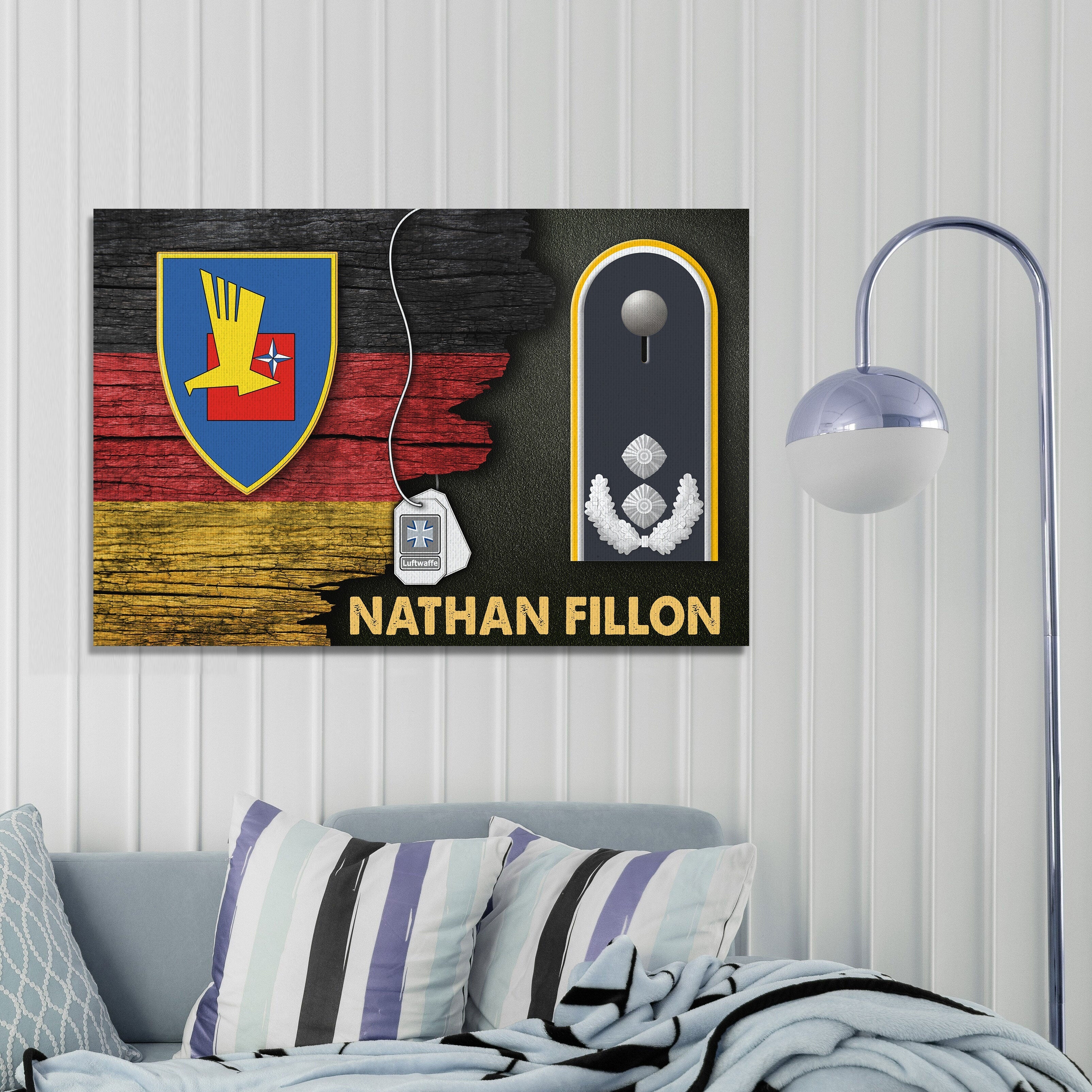 Personalize Name and Ranks- Air Force Forces Command - German Air Force Luftwaffe Half Flag With Military Ranks/Insignia Digital File Canvas