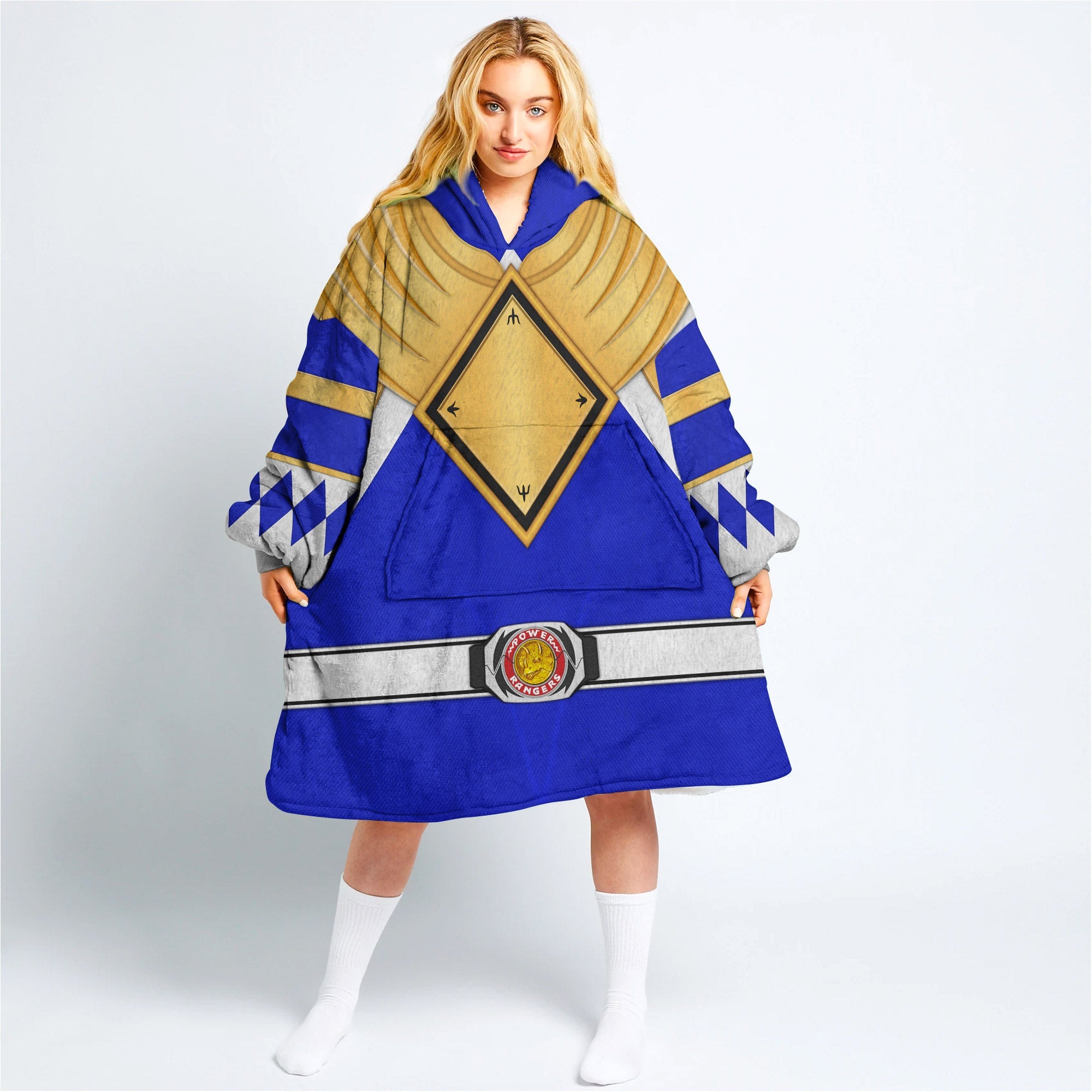 Blue Ranger Dragon Shield Over Size Snug Hoodie Fleece One Size