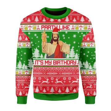 Gearhomies Christmas Unisex Sweater Drink Like It's My Birthday Christmas 3D Apparel
