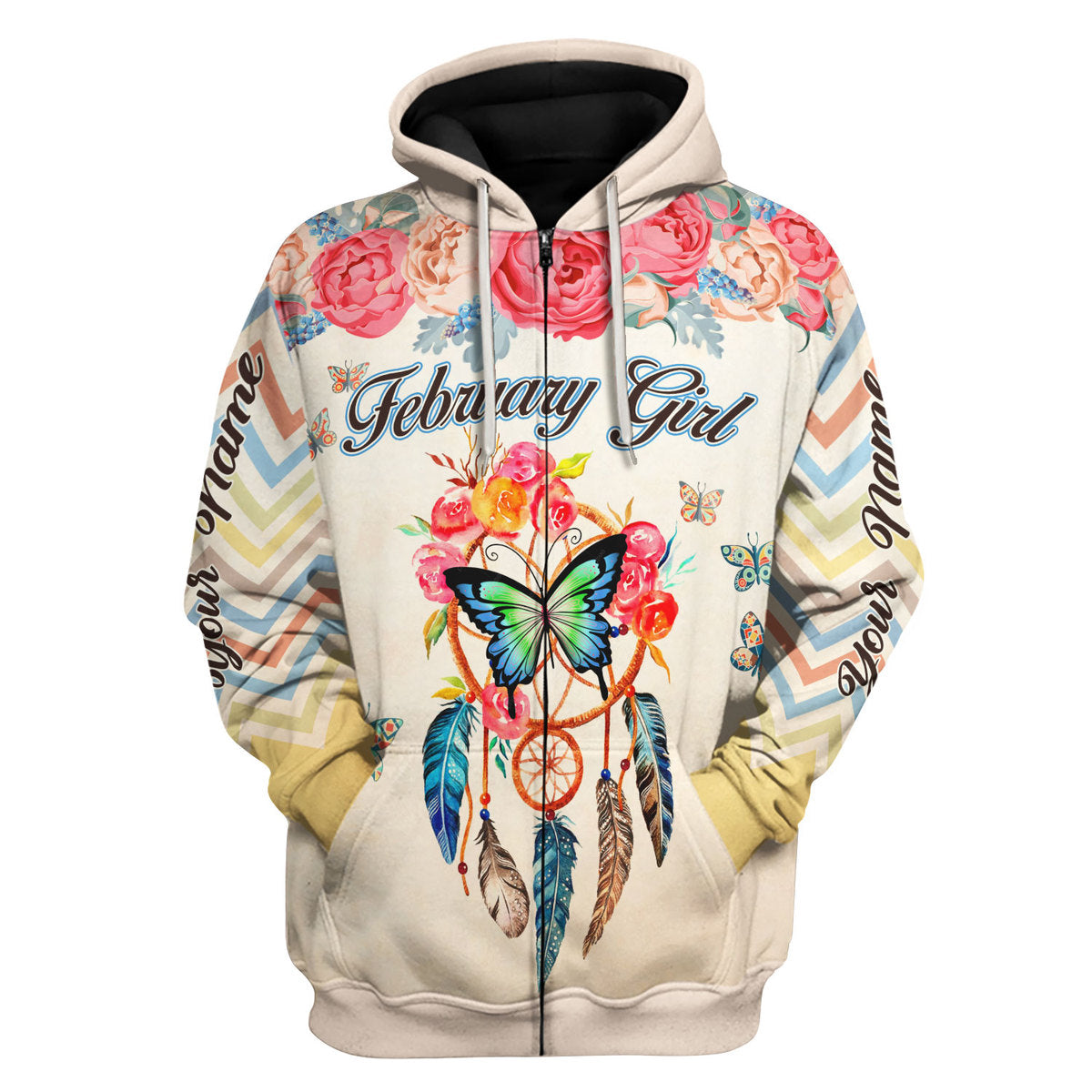 YMskins Personalized Zip Hoodie February Girl All Over Printed