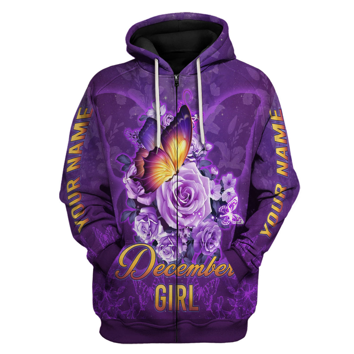 YMskins Personalized Zip Hoodie December Girl All Over Printed