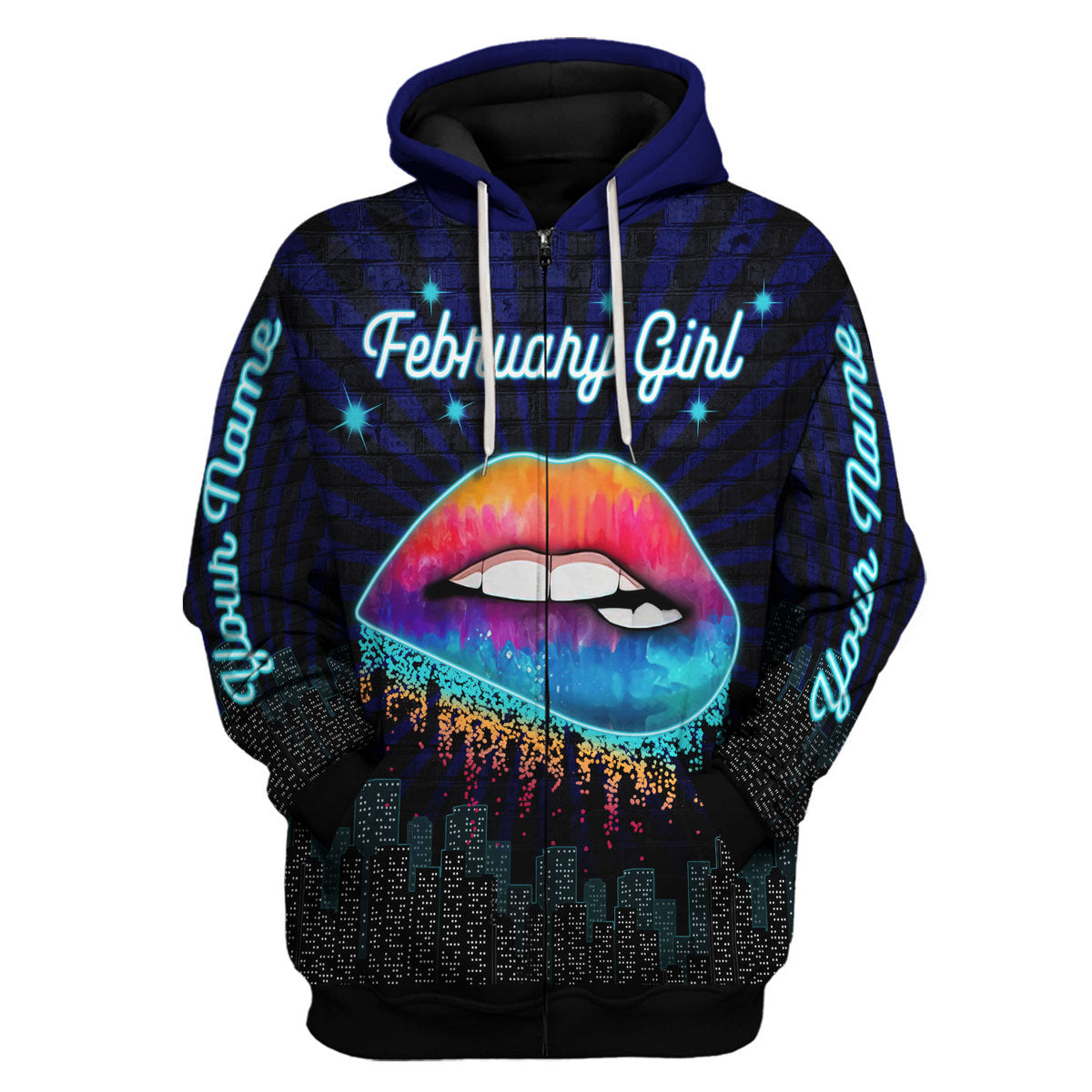 YMskins Personalized Zip Hoodie February Girl Blue All Over Printed