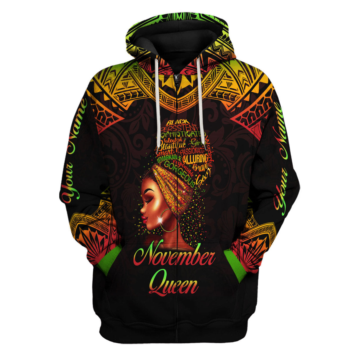 YMskins Personalized Zip Hoodie November Queen All Over Printed