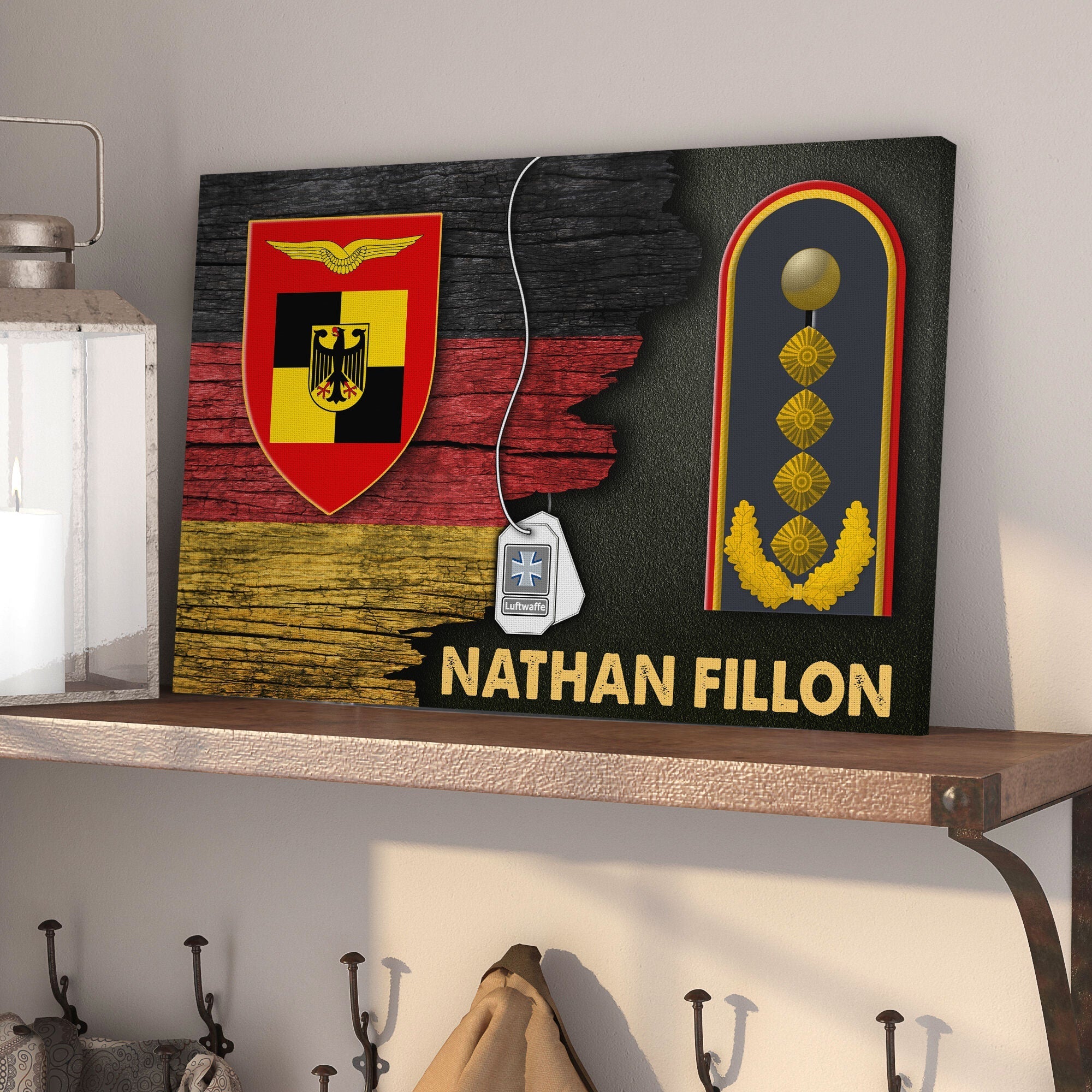 Personalize Name and Ranks- Generalinspekteur der Bundeswehr- Luftwaffe Half Flag With Military Ranks/Insignia Canvas
