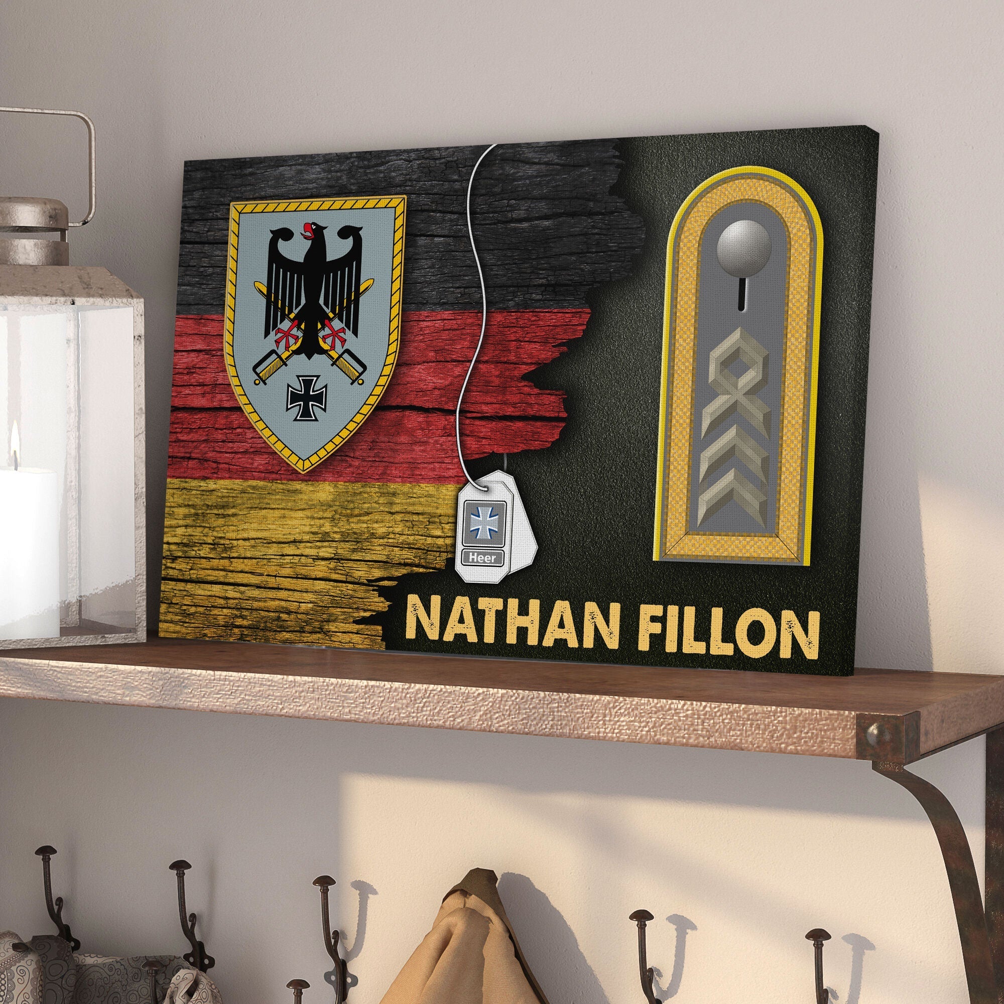 YMskins Army Command, German Army - German Coat Of Arms Heer Half Flag With Military Ranks/Insignia Canvas