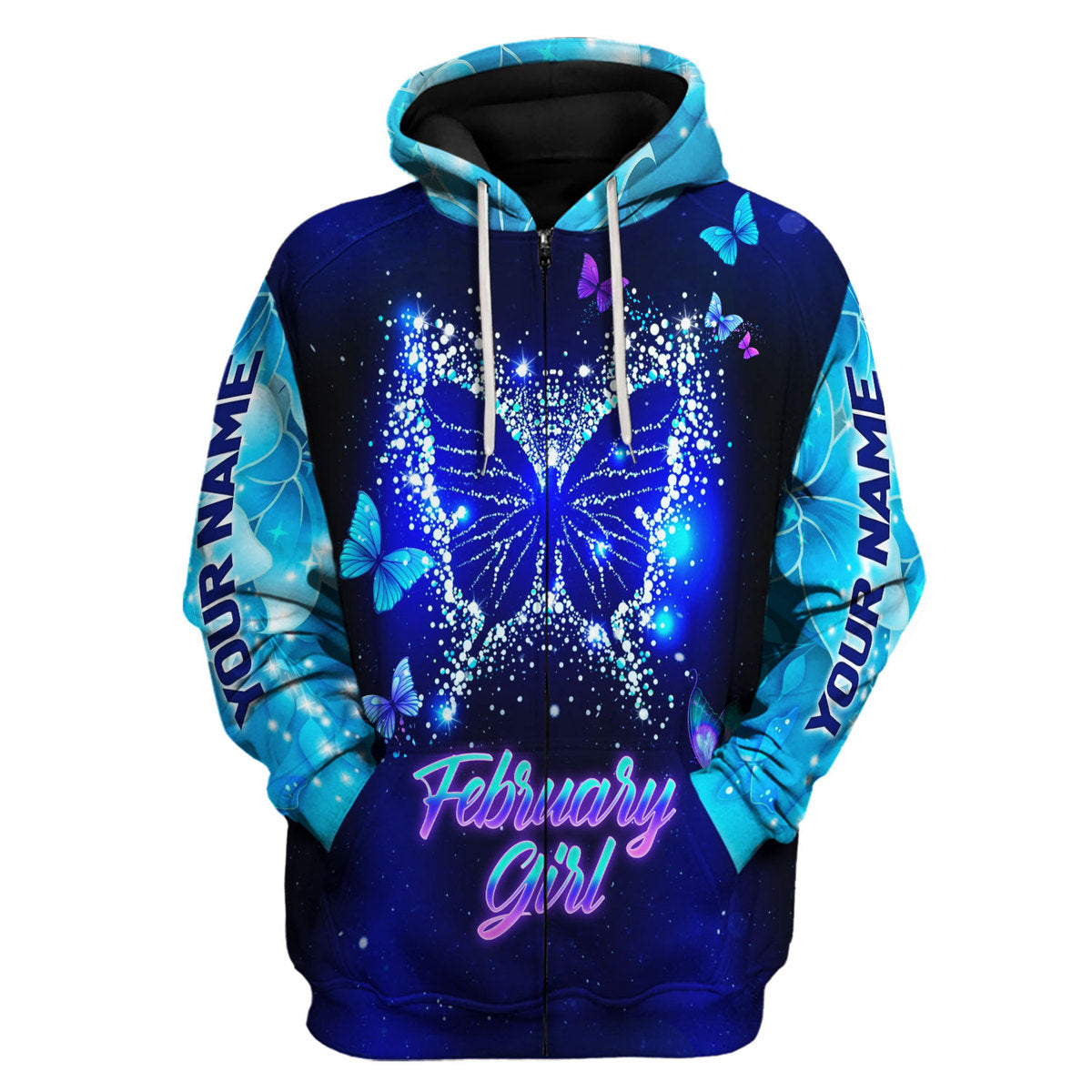 YMskins Personalized Zip Hoodie February Girl All Over Printed