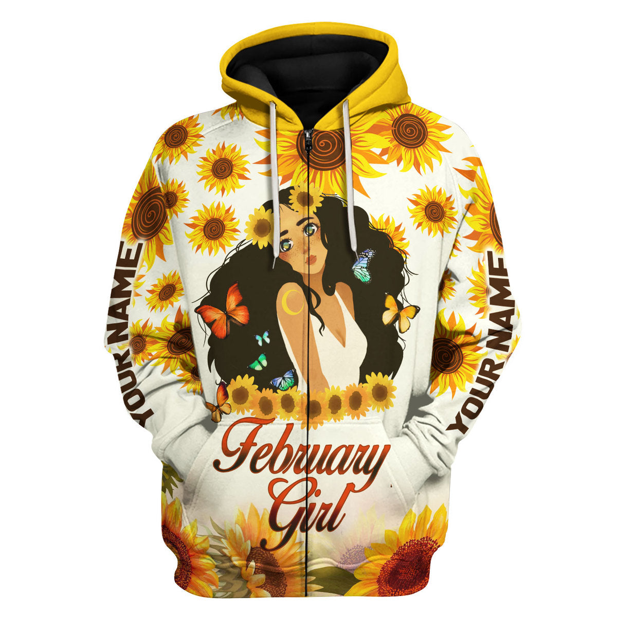 YMskins Personalized Zip Hoodie February Girl All Over Printed