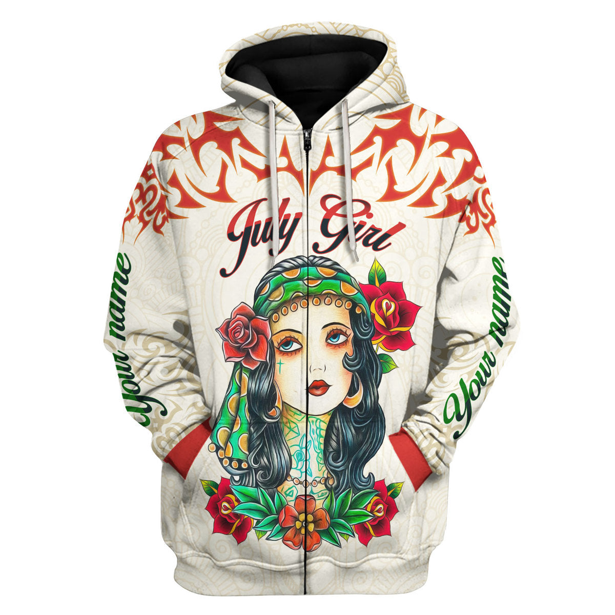 YMskins Personalized Zip Hoodie July Girl All Over Printed