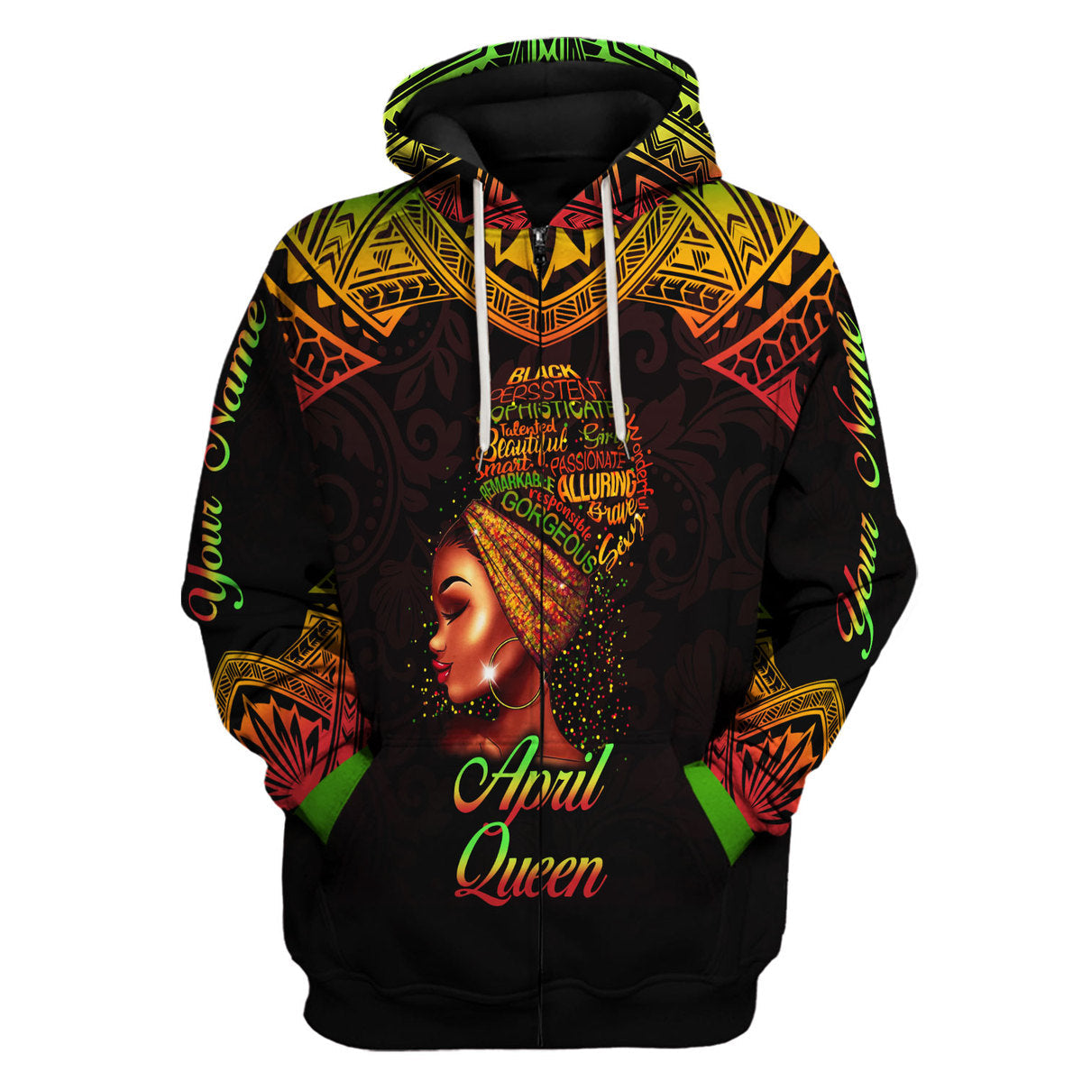 YMskins Personalized Zip Hoodie April Queen All Over Printed