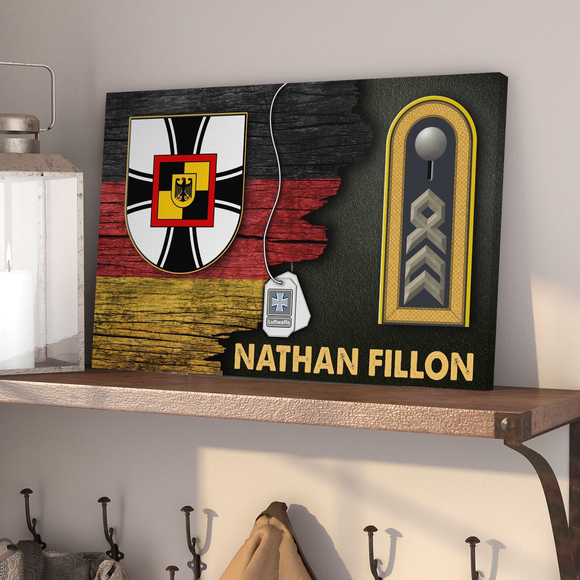 Personalize Name and Ranks-Führungsstab der Streitkräfte - Germany Luftwaffe-Half Flag With Military Ranks/Insignia Digital File Canvas