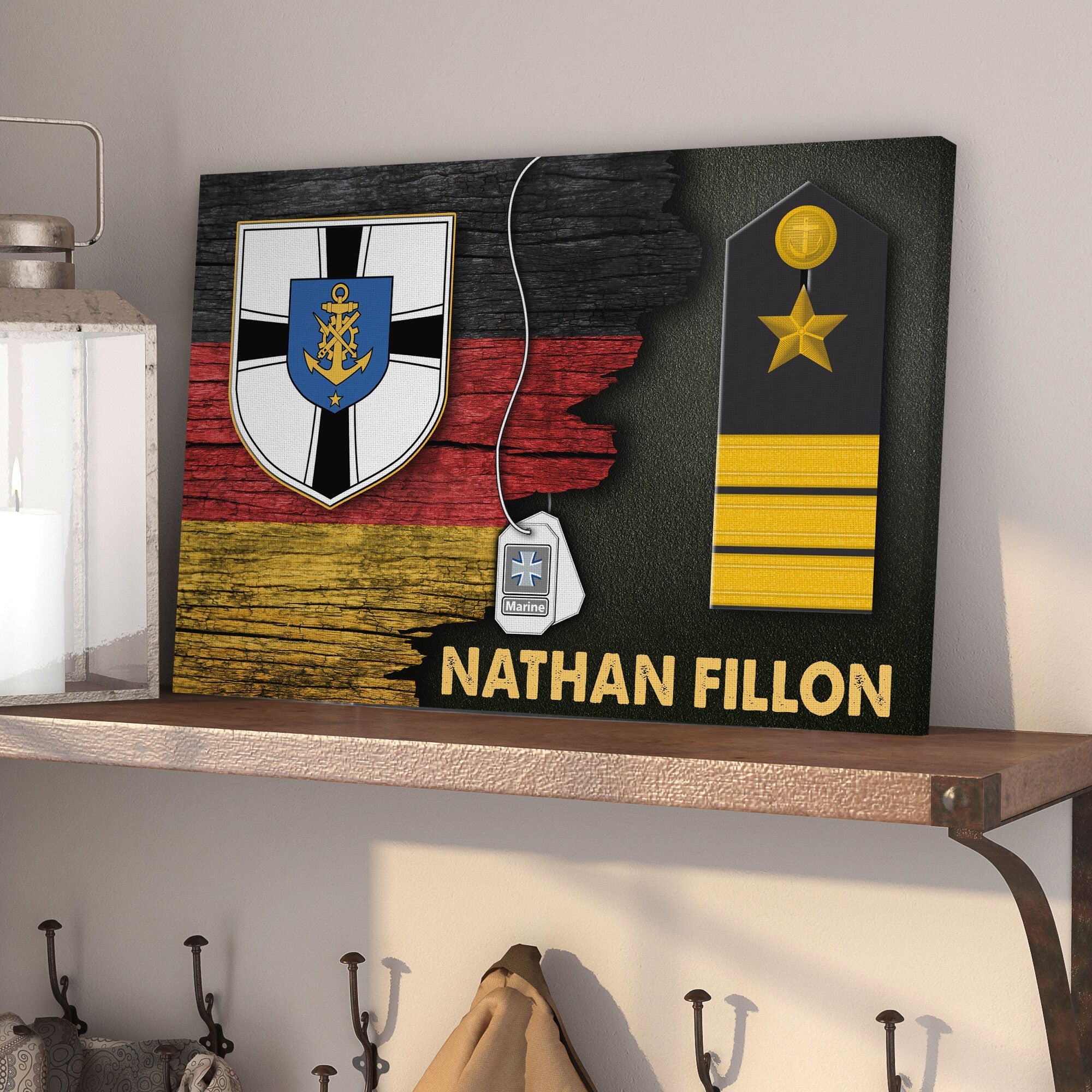 Personalized Name and Ranks- Naval Support Command Germany Half Flag With Military Ranks/Insignia Canvas