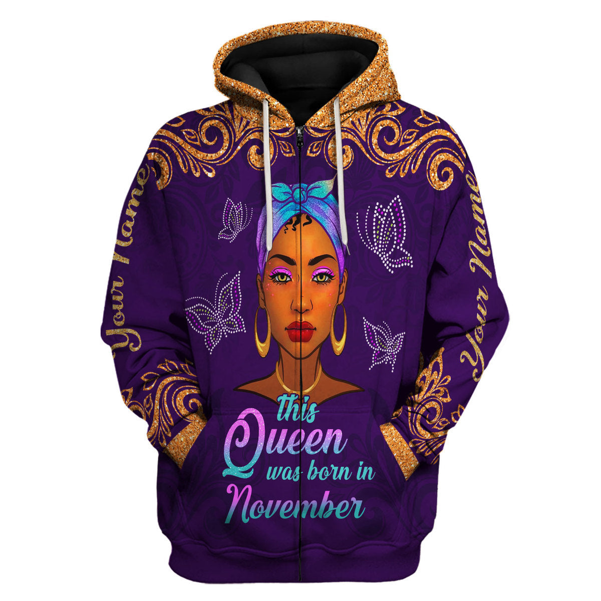 YMskins Personalized Hoodie November Queen All Over Printed