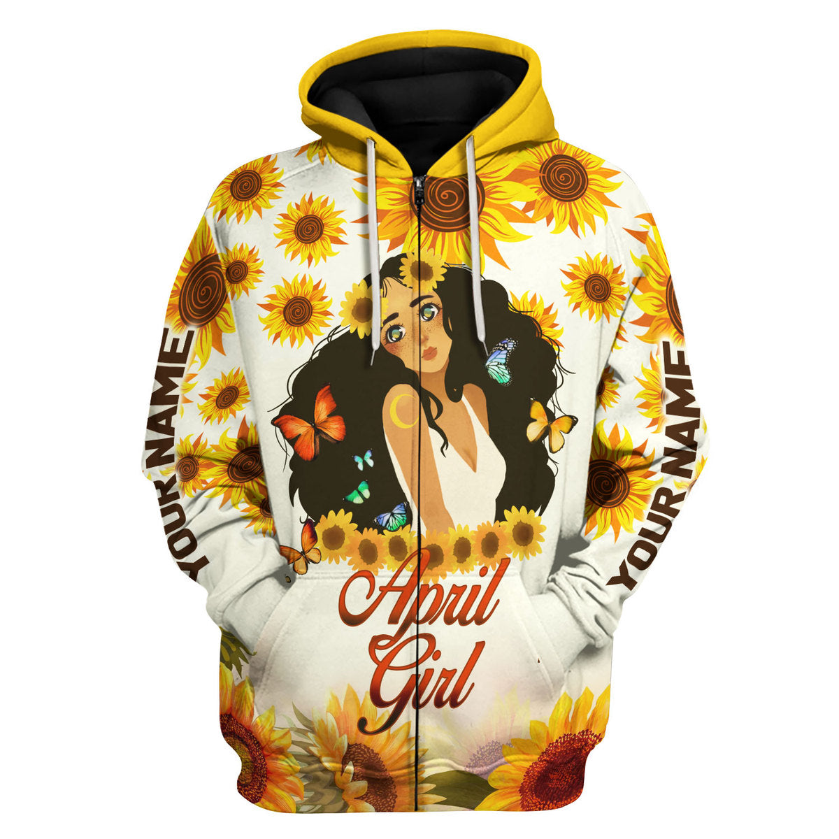 YMskins Personalized Zip Hoodie April Girl All Over Printed