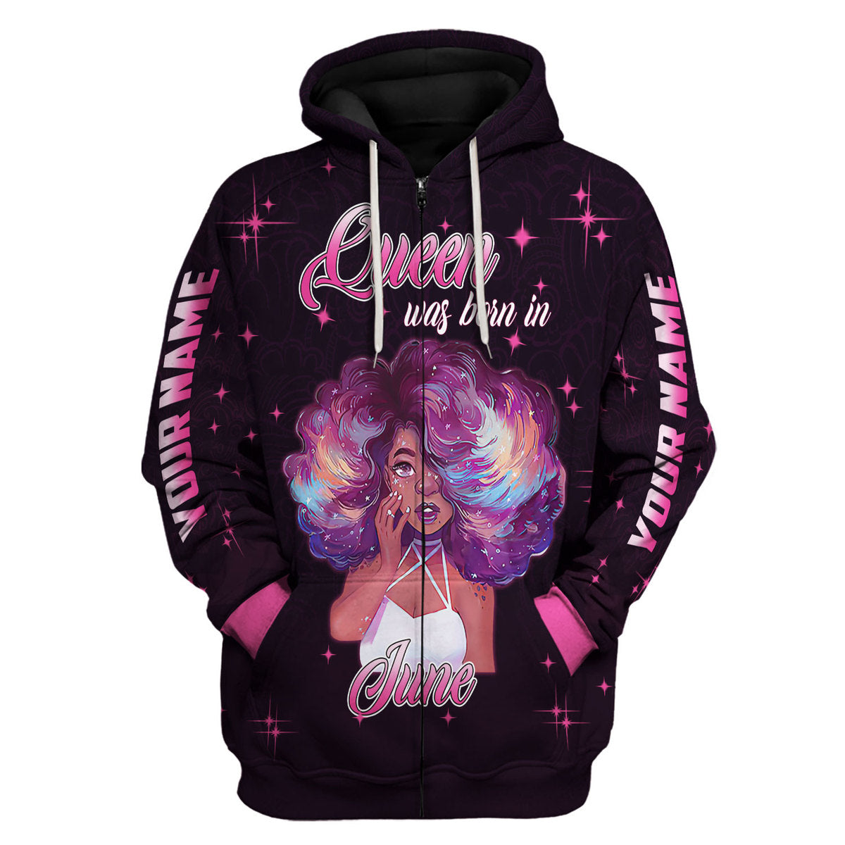 YMskins Personalized Zip Hoodie June Girl She's Beautiful Bold All Over Printed