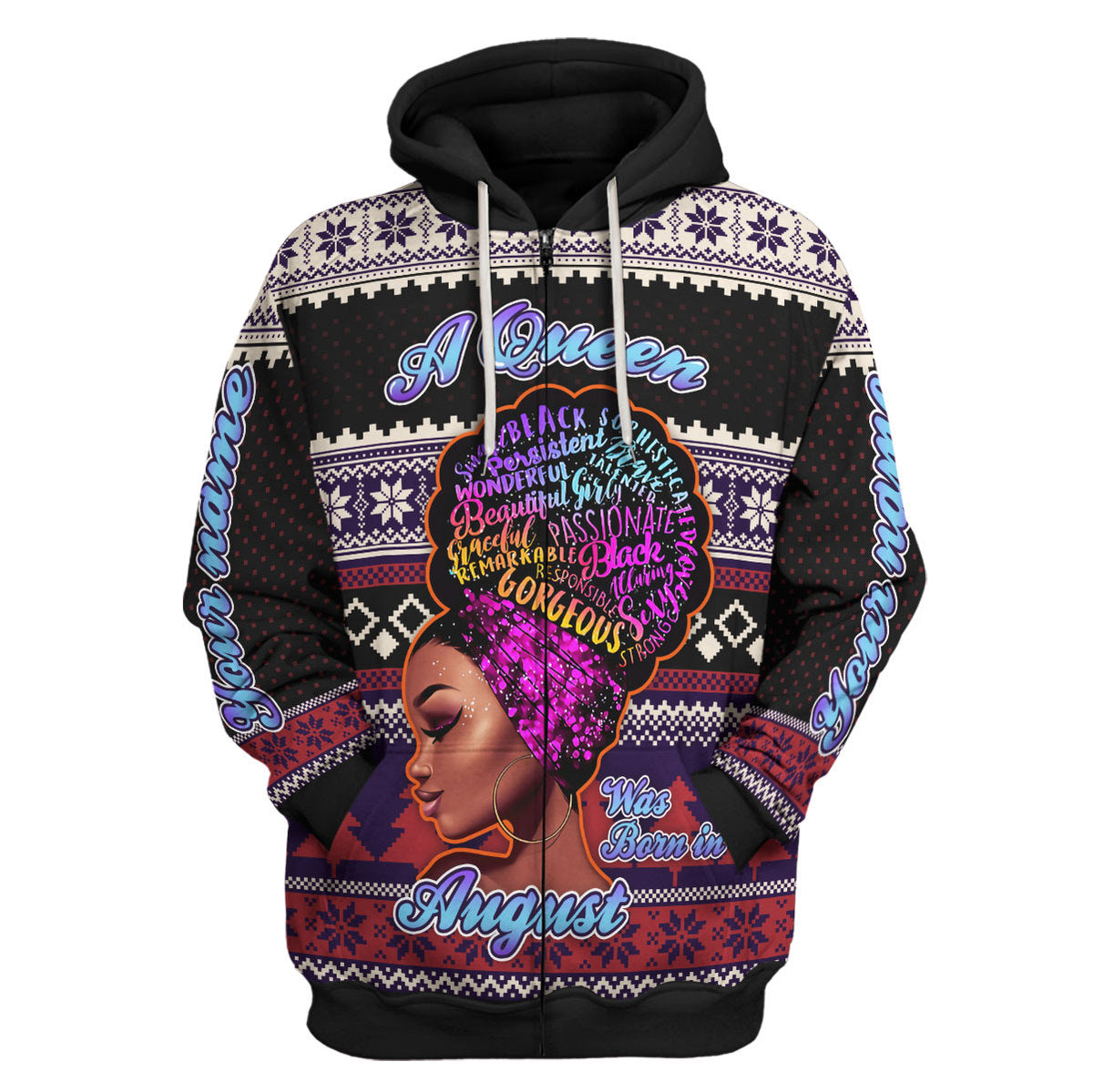 YMskins Personalized Zip Hoodie A Queen Was Born In August All Over Printed
