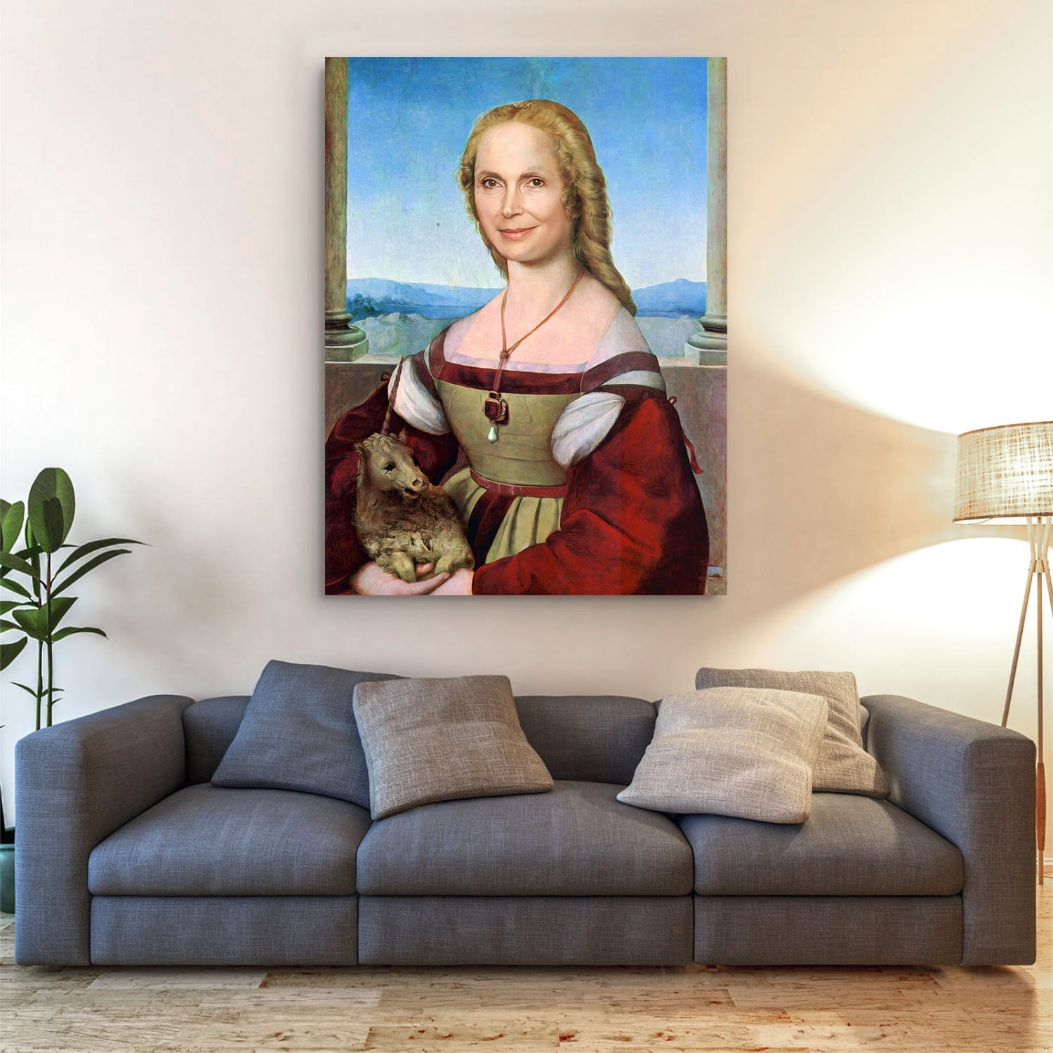 Personalized Canvas Young Woman With Unicorn