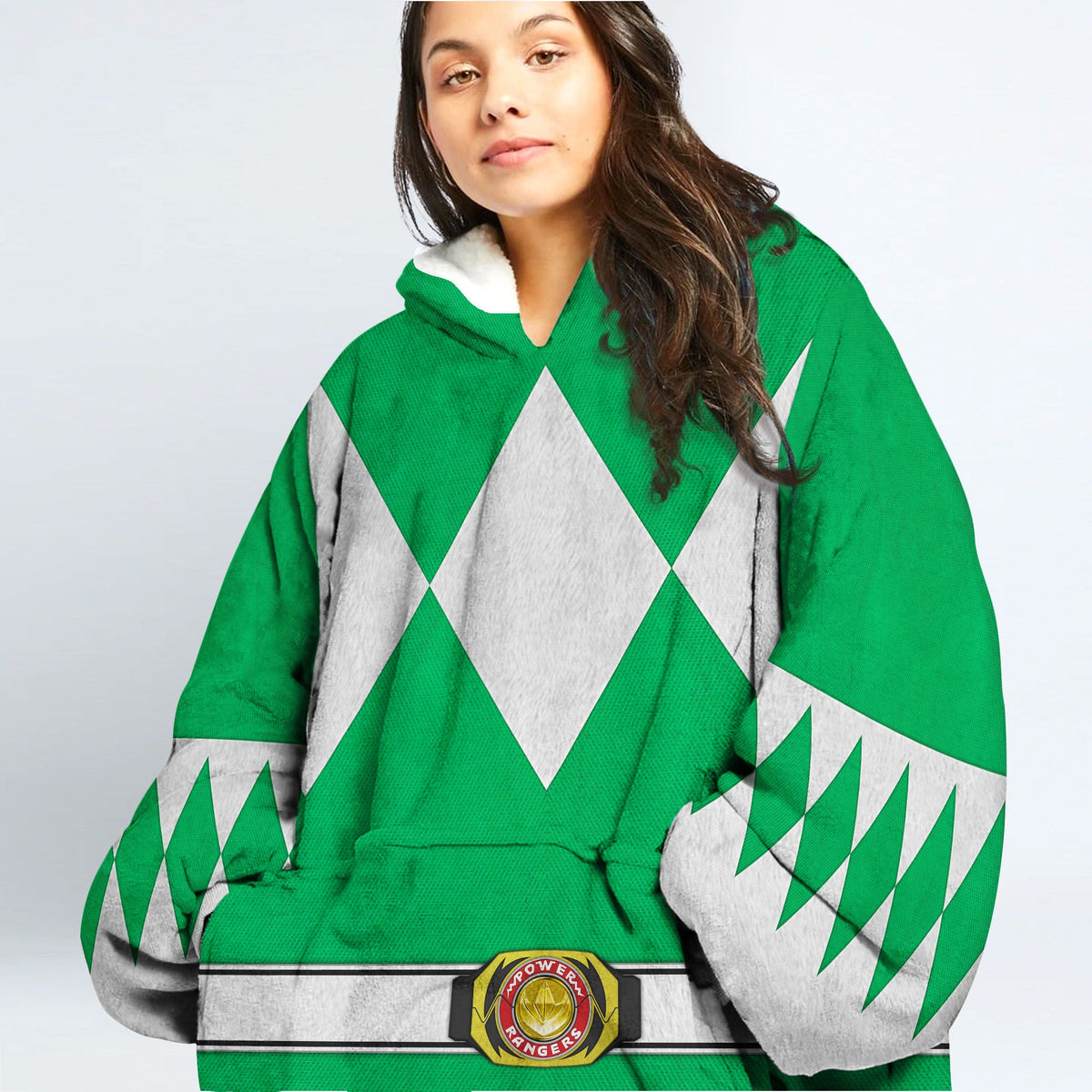 Green Ranger Mighty Morphin Over Size Snug Hoodie Fleece One Size