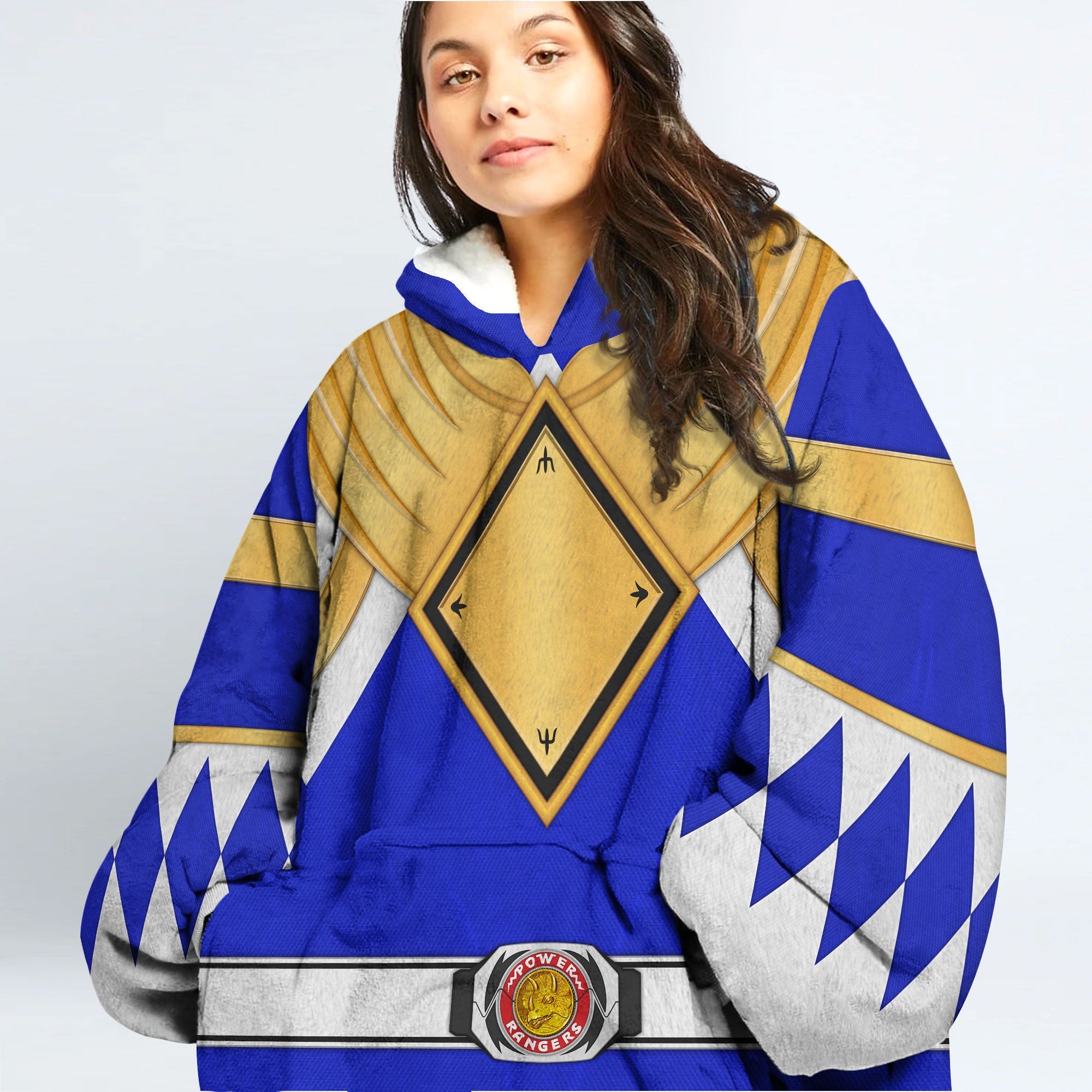 Blue Ranger Dragon Shield Over Size Snug Hoodie Fleece One Size