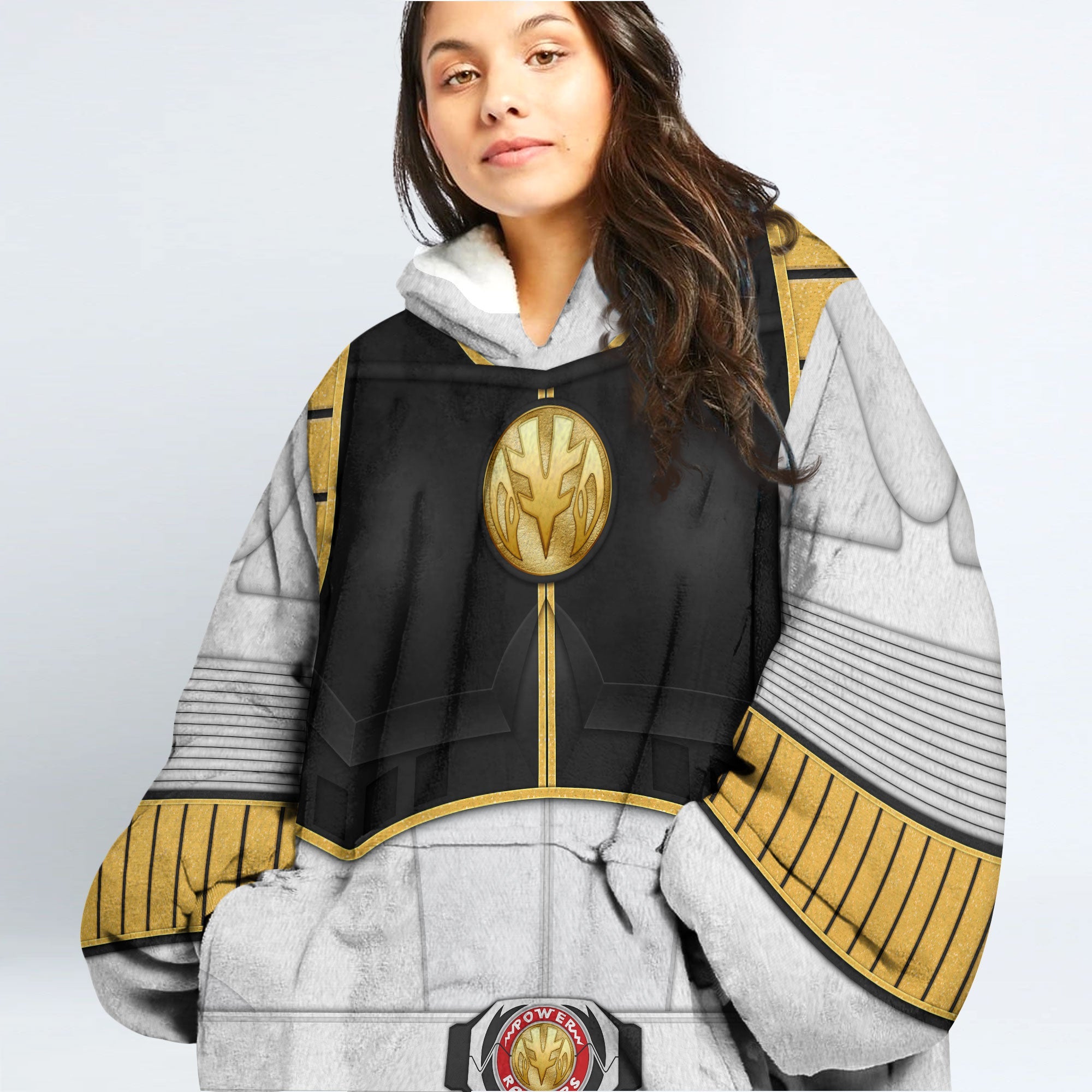 White Ranger Mighty Morphin Over Size Snug Hoodie Fleece One Size