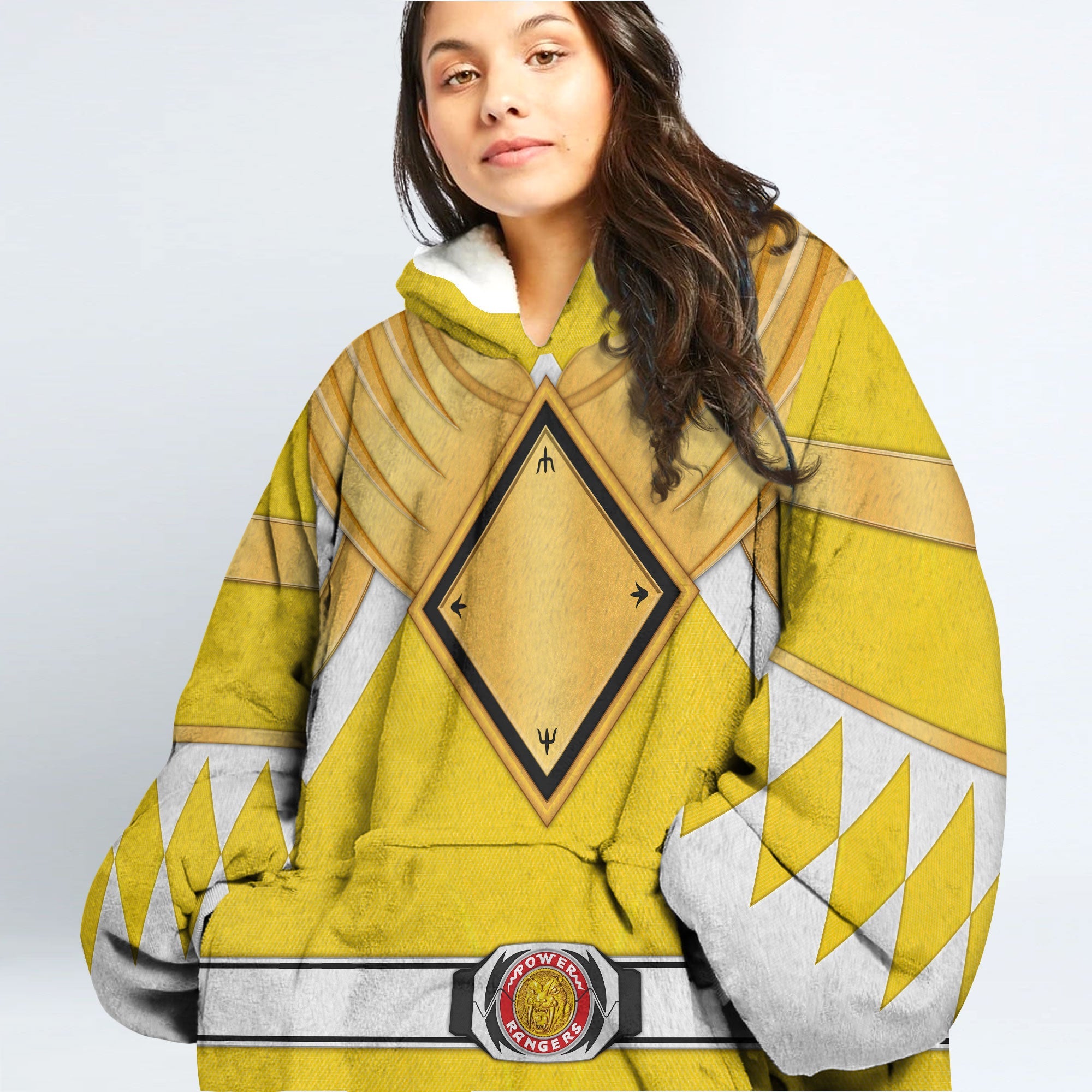 Yellow Ranger Dragon Shield Over Size Snug Hoodie Fleece One Size