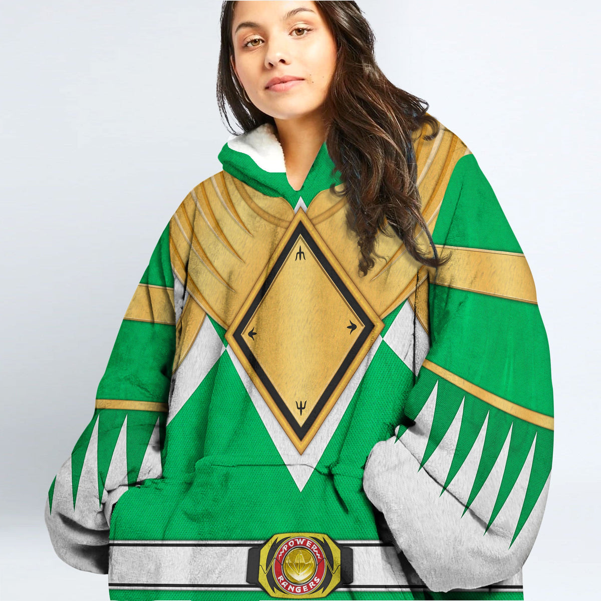 Green Ranger Dragon Shield Over Size Snug Hoodie Fleece One Size