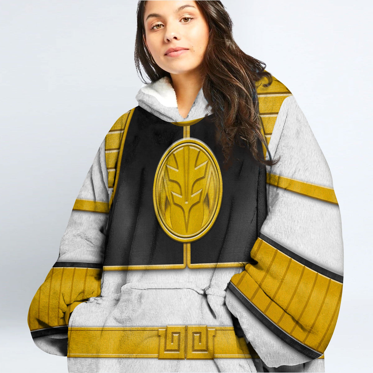 White Ranger Mighty Morphin Over Size Snug Hoodie Fleece One Size