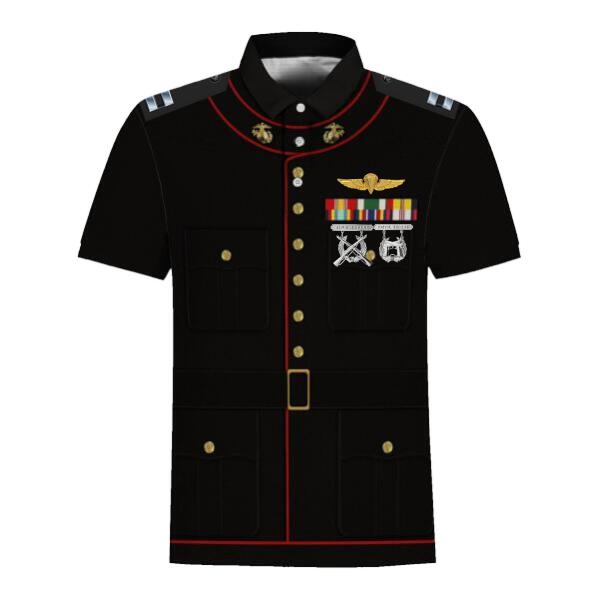 YMskinss Unisex Polo Shirt U.S Marine Corps Blue Service Uniform 3D Uniform-Officer