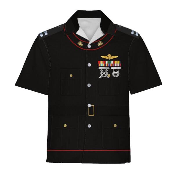 YMskinss Unisex Hawaiian Shirt U.S Marine Corps Blue Service Uniform 3D Uniform-Officer