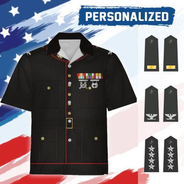 YMskinss Unisex Hawaiian Shirt U.S Marine Corps Blue Service Uniform 3D Uniform-Officer