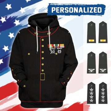 YMskinss Unisex Hoodie U.S Marine Corps Blue Service Uniform 3D Uniform-Officer
