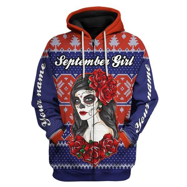 YMskins Personalized Name Hoodie September Girl All Over Printed