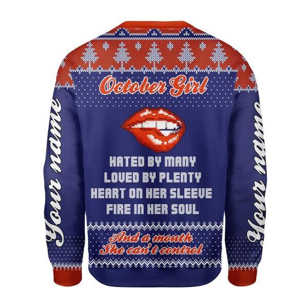 YMskins Personalized Ugly Sweater October Girl All Over Printed