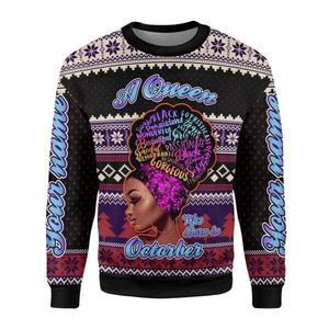 YMskins Personalized Ugly Sweater A Queen Was Born In October All Over Printed